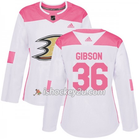 Dame NHL Anaheim Ducks Trøje John Gibson 36 Adidas 2017-2018 Hvid Lyserød Fashion Authentic
